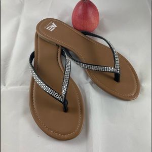 Flat black sandal or thong, size 13, silver embellishments